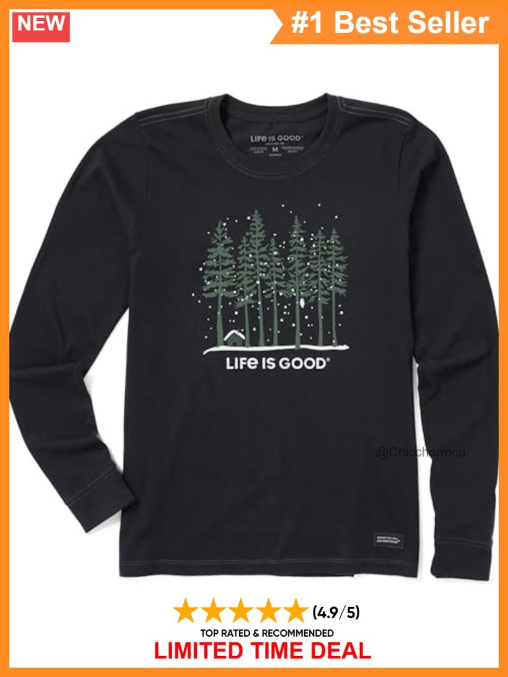 Life is Good Crusher Long Sleeve Cotton Graphic Tee Crew Neck Pull On